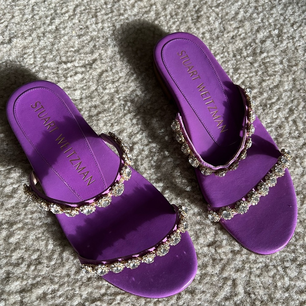 STUART WEITZMAN The Ameliese Crystal Sandal Amatista Light Purple Leather.
